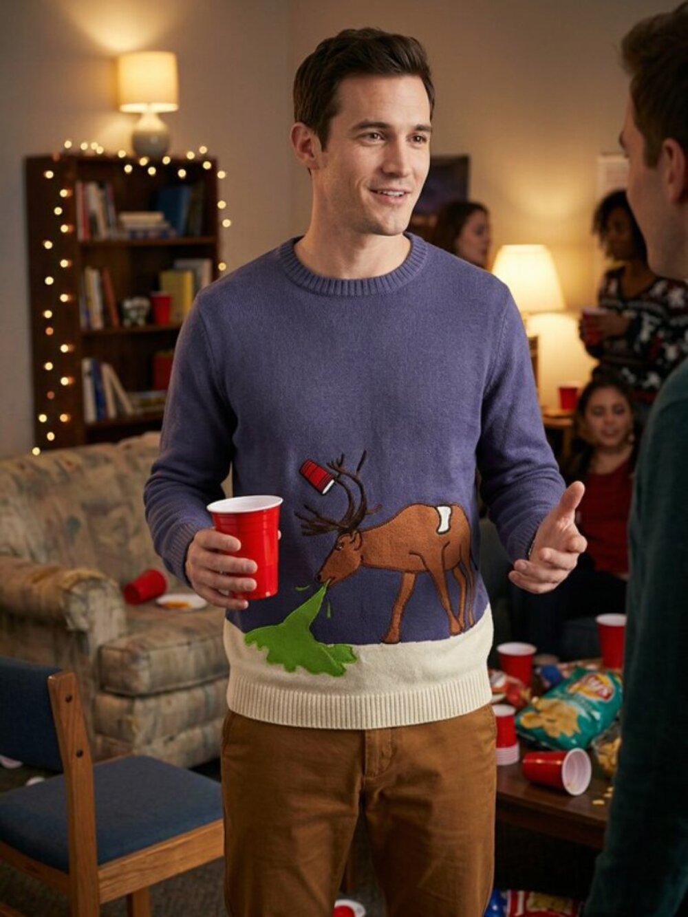 ALEX Stevens Mens Reindeer Hangover Ugly Christmas Sweater, Size Small